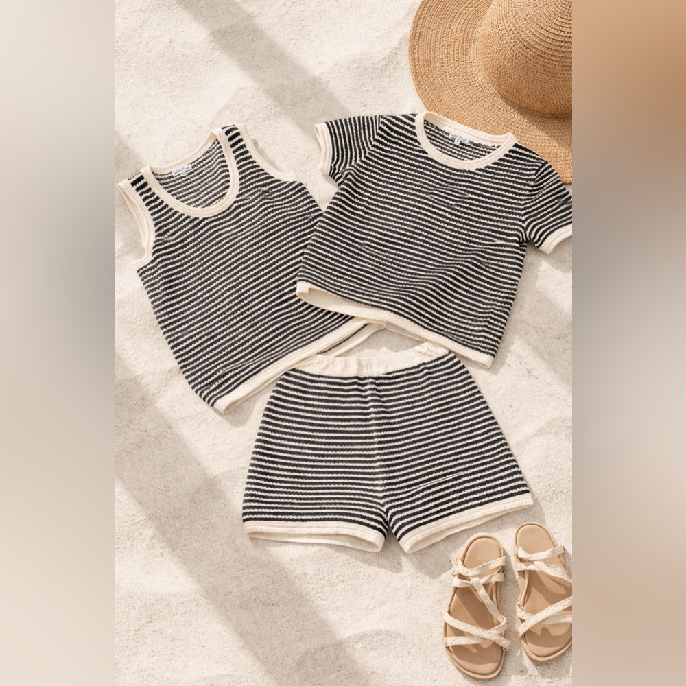 White Birch 3pc Resortwear Knit sweater short set XL. Striped Lounge Co-Ord